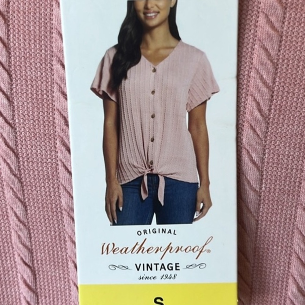 Weatherproof Pink Rose Tie Knot Short Sleeve Button Front New